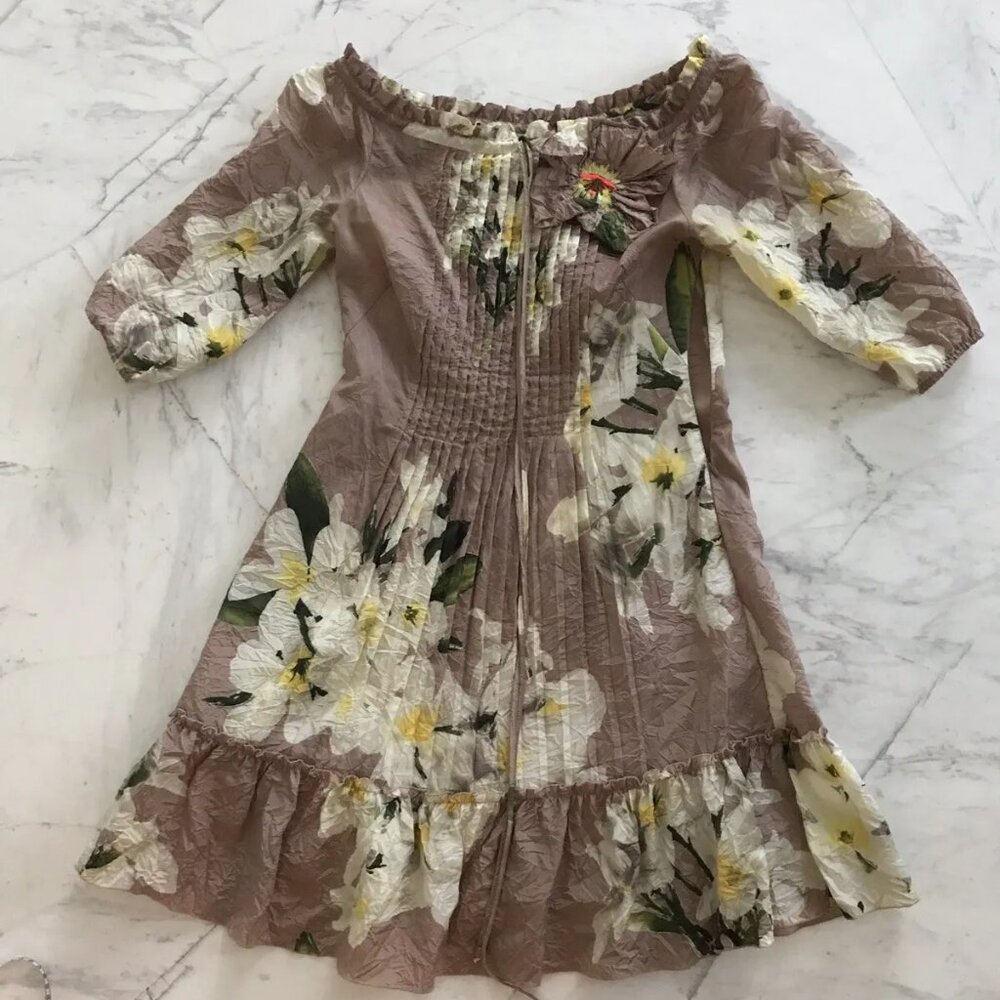 Blumarine Floral Beige Embellished Dress tunic Sz 40
